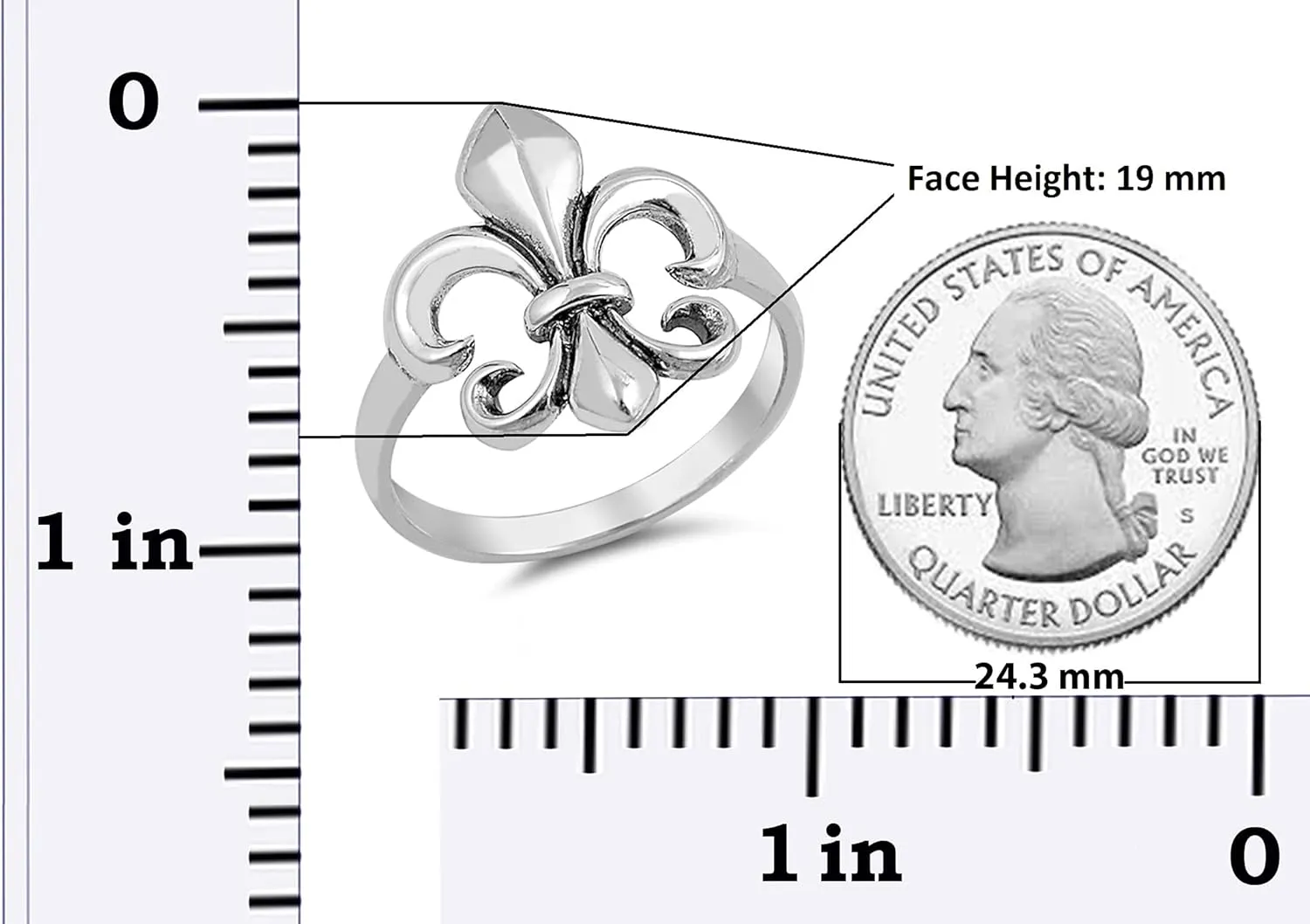 925 Sterling Silver Fleur De Lis Ring