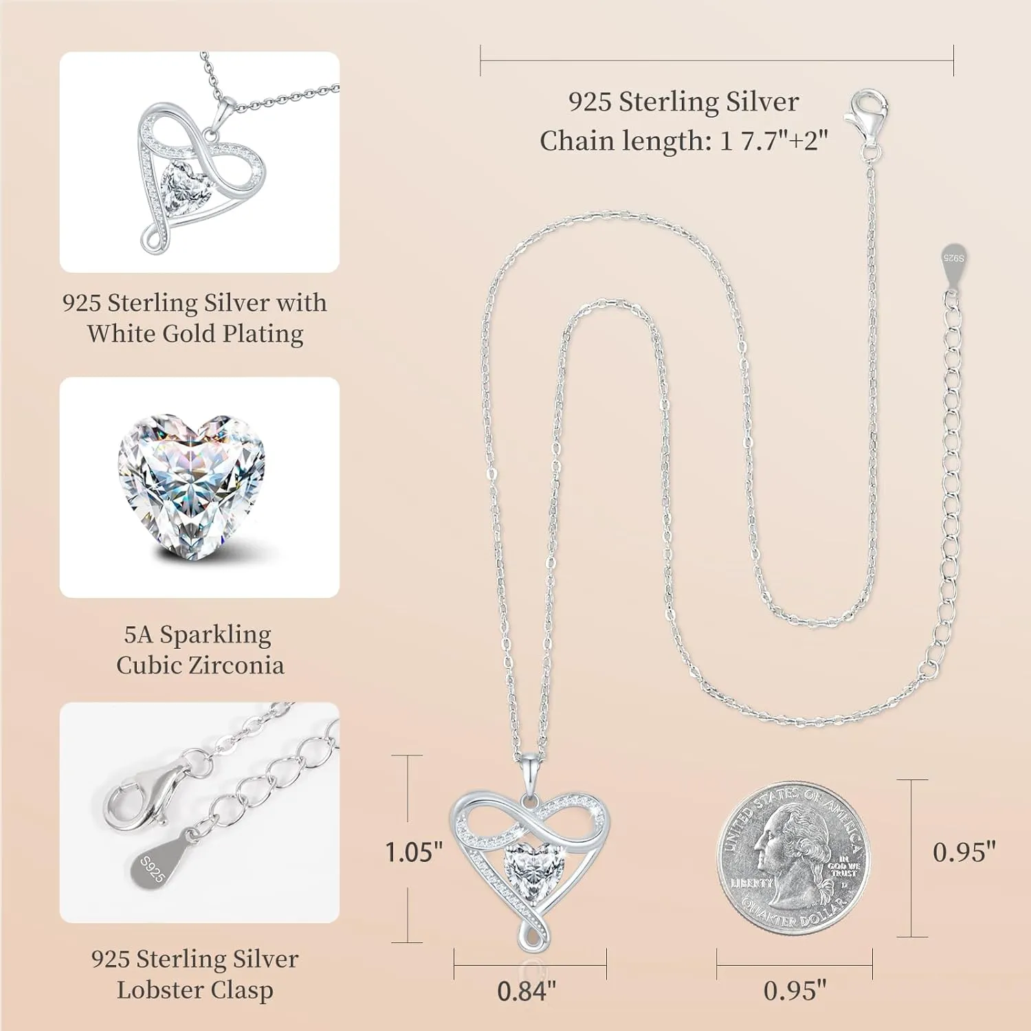 925 Sterling Silver Infinity Necklace - Exquisite Silver Jewelry for Women, Love Heart Necklace for Birthday, Anniversary, Valentines Day - Ideal Gift for Girlfriend, Wife, Mom, or Her