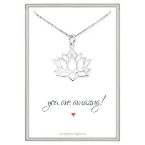 925 Sterling Silver Lotus Flower Necklace for Women Teen Girls Everyday Casual Motivational Gift Jewelry for Her Zen Necklace (18 inches)