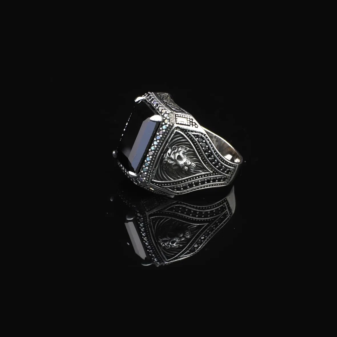 925 Sterling Silver Men's Black Onyx Lion Ring - "Black Onyx Lion Ring for Men - 925 Sterling Silver Black Onyx Gemstone - Birthday Gifts (10)