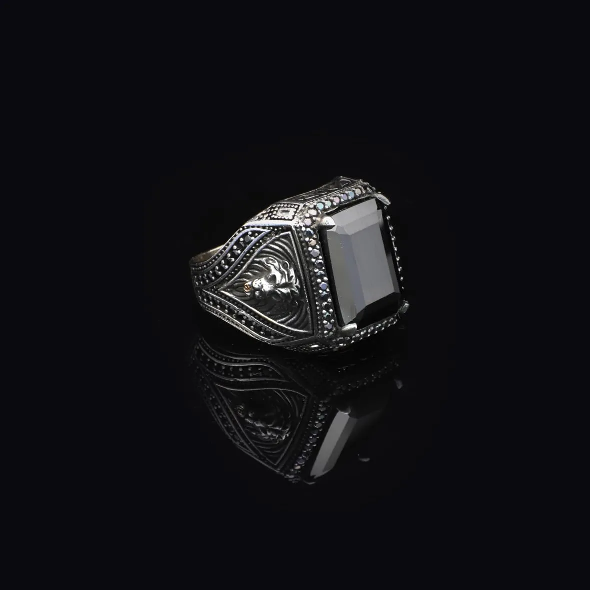 925 Sterling Silver Men's Black Onyx Lion Ring - "Black Onyx Lion Ring for Men - 925 Sterling Silver Black Onyx Gemstone - Birthday Gifts (10)