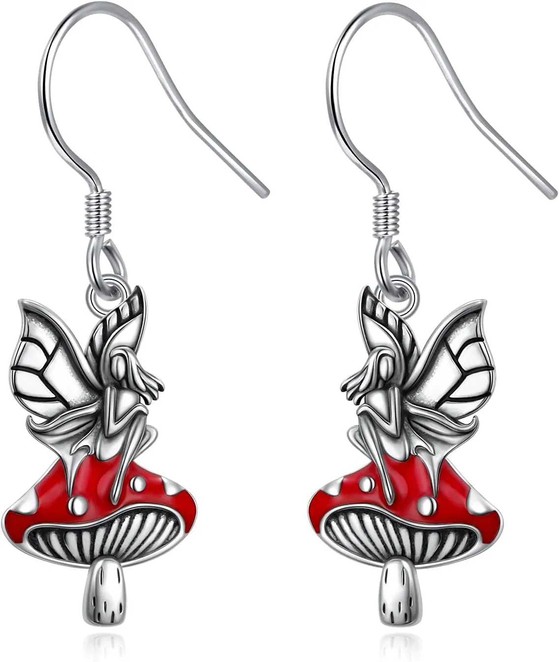 925 Sterling Silver Mushroom Vintage Elf Trendy Dangle Drop Earrings for Women