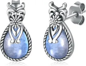 925 Sterling Silver Natural Moonstone Stud Earrings for Women - Moonstone Jewelry Gifts Vintage Style Hypoallergenic Stud Earrings Jewelry for Women Western for New Beginnings