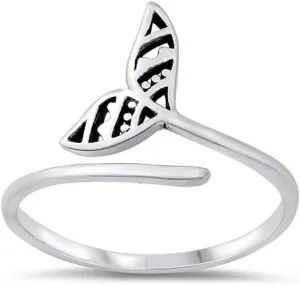 925 Sterling Silver Open Whale Tail Ring
