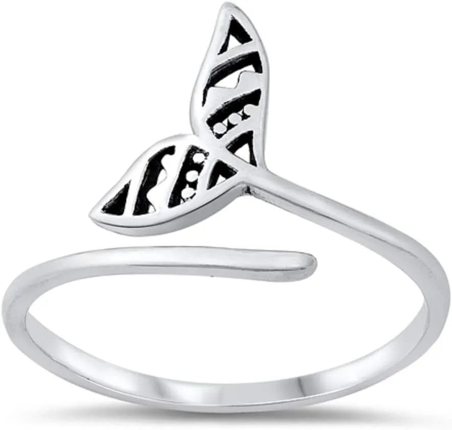 925 Sterling Silver Open Whale Tail Ring