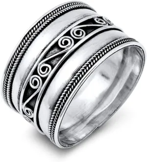 925 Sterling Silver Oxidized Bali Design Ring