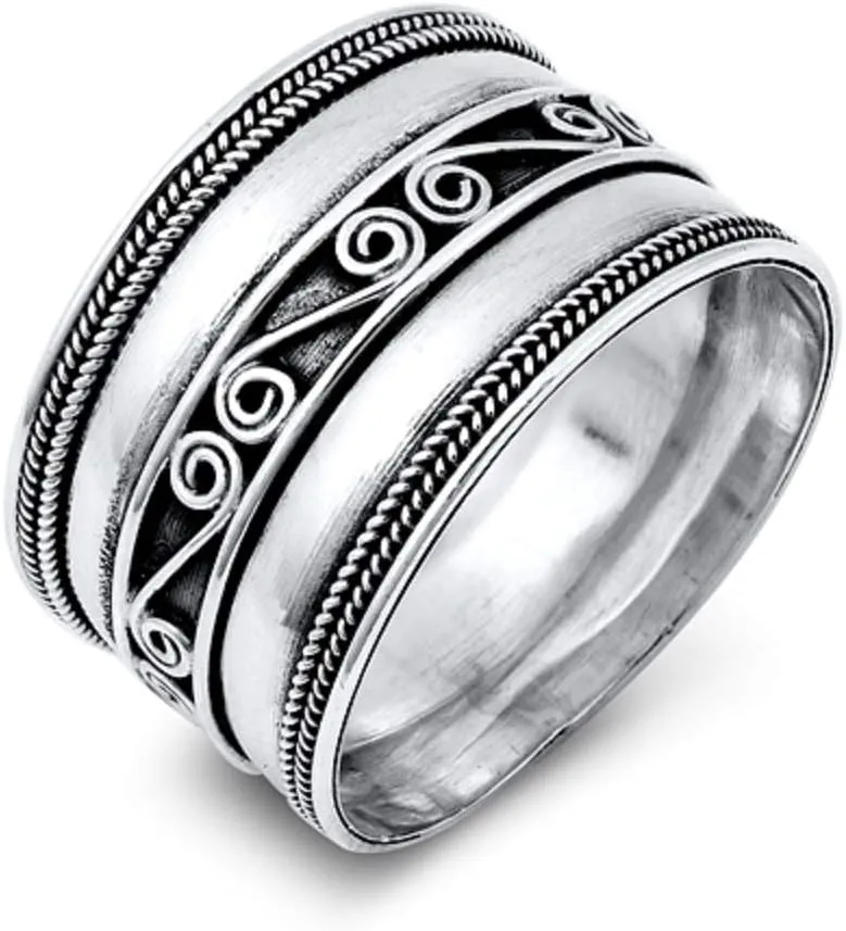 925 Sterling Silver Oxidized Bali Design Ring