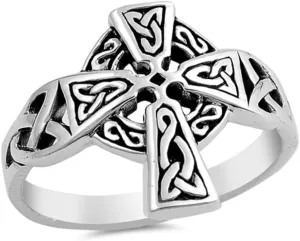 925 Sterling Silver Oxidized Celtic Cross Design Ring