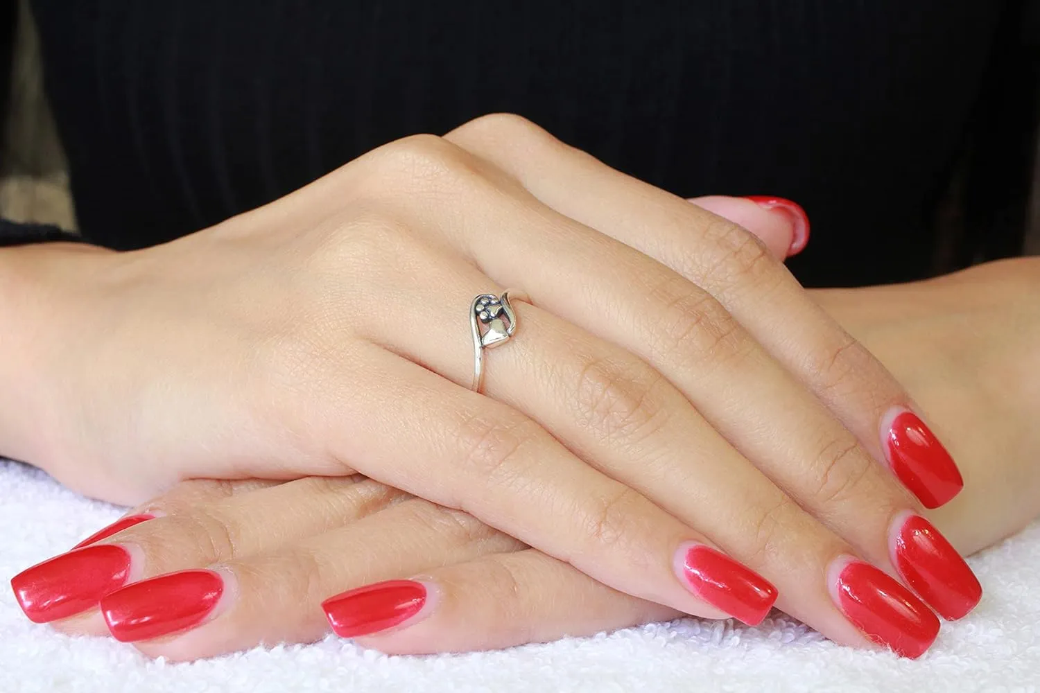 925 Sterling Silver Oxidized Paw Print and Heart Ring