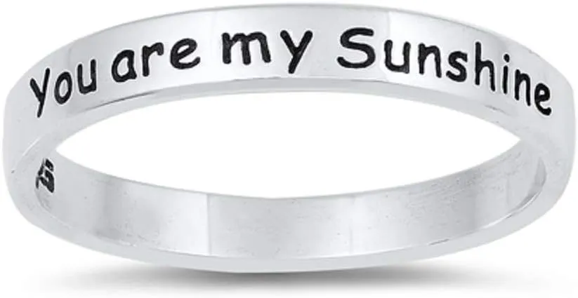 925 Sterling Silver Oxidized You are My Sunshine Band Ring