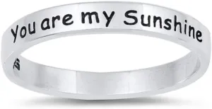 925 Sterling Silver Oxidized You are My Sunshine Band Ring