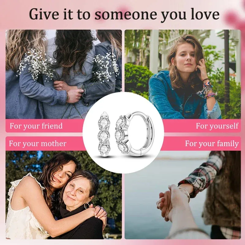 925 Sterling Silver Round Zirconia Hoop Earrings For Women Fine Jewelry