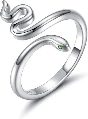 925 Sterling Silver Snake Ring for Women Adjustable Thumb Jewelry Green Rings Gifts