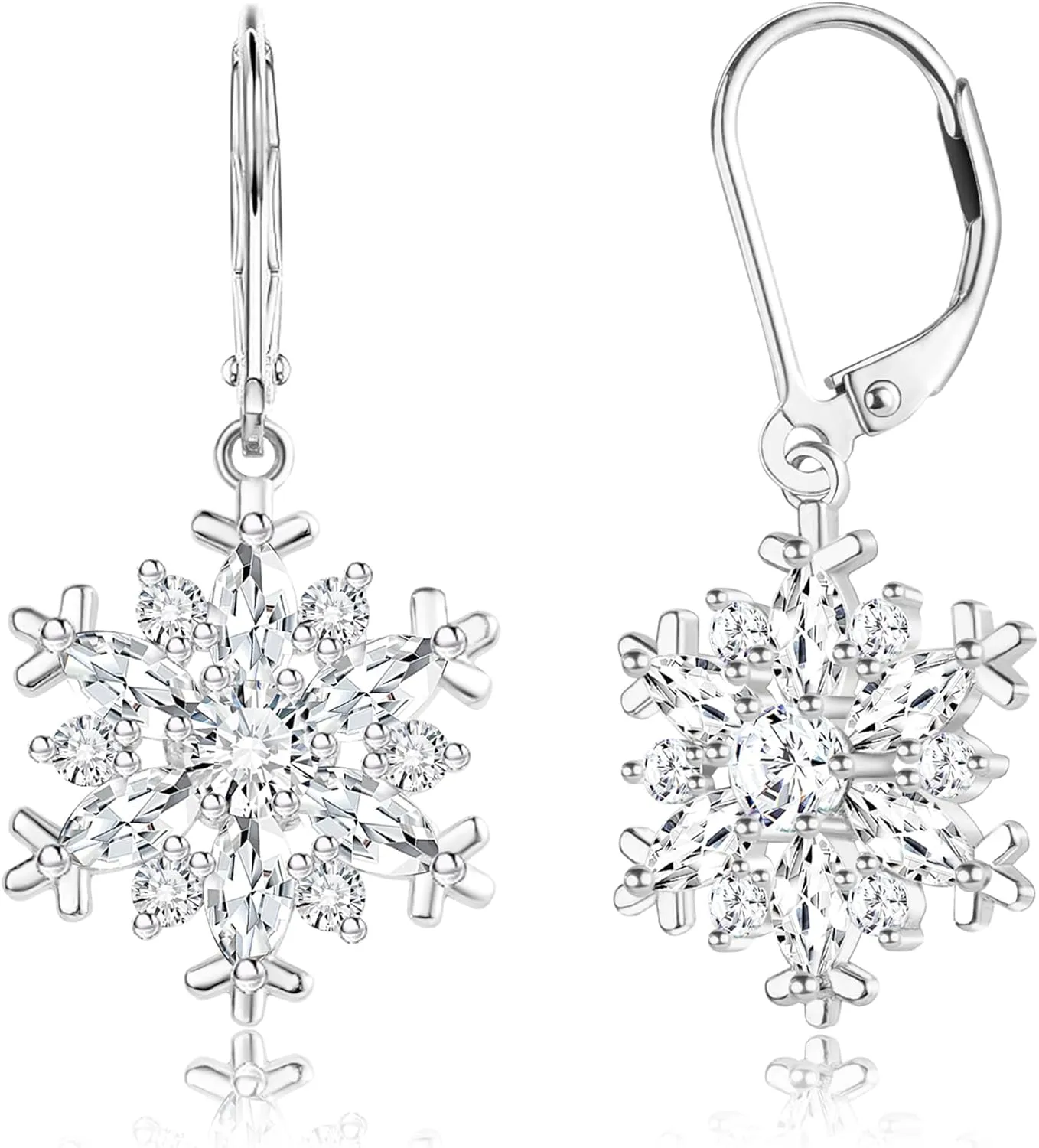 925 Sterling Silver Snowflake Earrings for Women Dangle Earrings Cubic Zirconia Winter Frozen Flower Drop & Dangle Earrings Jewelry Holiday Christmas Leverback Snowflake Earrings