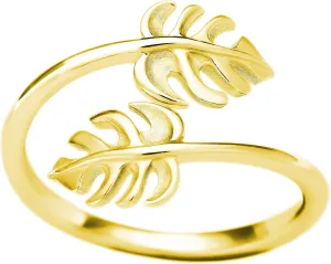 925 Sterling Silver Two Monstera Leaf Adjustable Easy Resize Wrap Around Bypass Ring Eternity Band, Nickel Free Hypoallergenic for Sensitive Skin, Island Tropical Jewelry with Gift Box