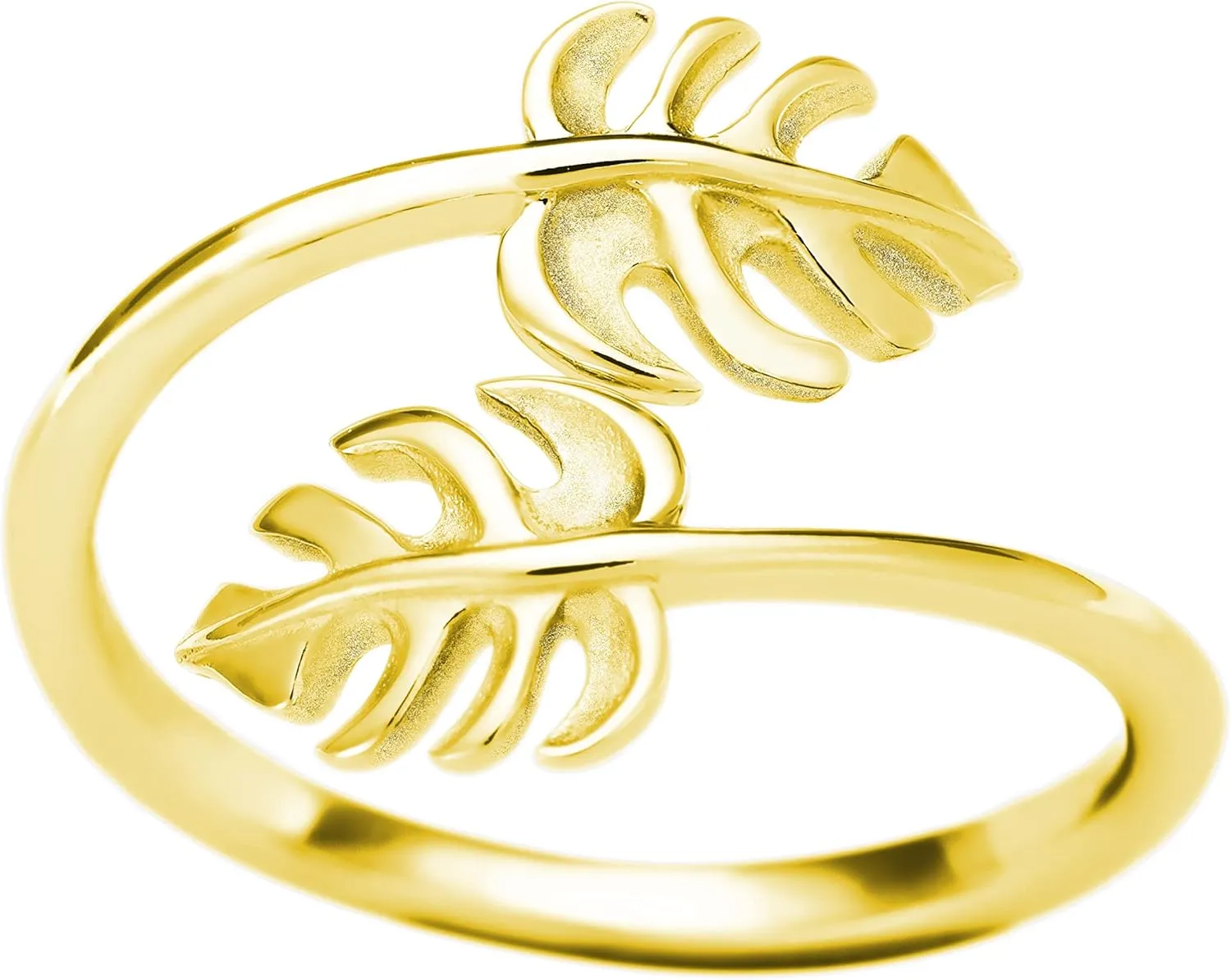 925 Sterling Silver Two Monstera Leaf Adjustable Easy Resize Wrap Around Bypass Ring Eternity Band, Nickel Free Hypoallergenic for Sensitive Skin, Island Tropical Jewelry with Gift Box