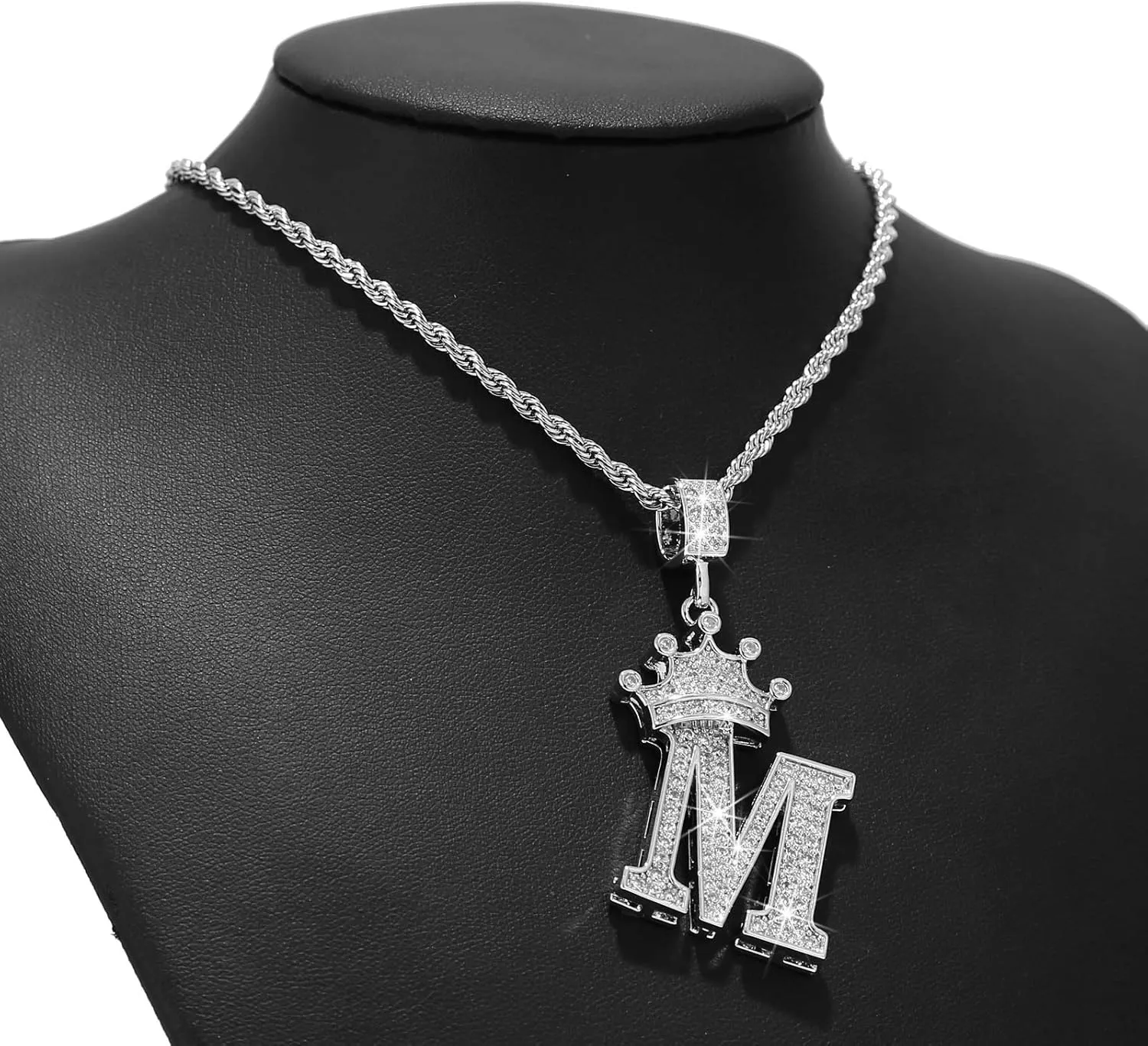 A-Z Letters Necklace Crown Necklace for Men Women 18K Gold Plated Letters Pendants with 23'' Chain Hip Hop Alphabet Name Jewelry Mom Gifts