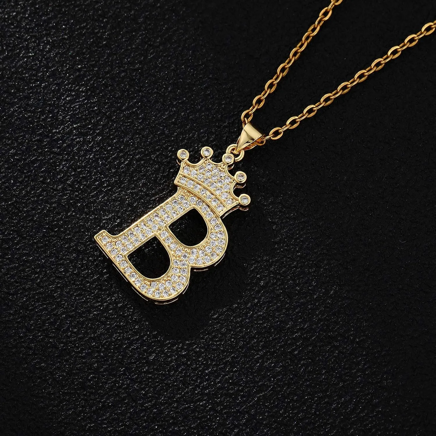 A-Z Letters Necklace Crown Necklace for Men Women 18K Gold Plated Letters Pendants with 23'' Chain Hip Hop Alphabet Name Jewelry Mom Gifts