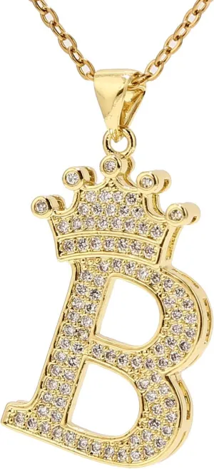 A-Z Letters Necklace Crown Necklace for Men Women 18K Gold Plated Letters Pendants with 23'' Chain Hip Hop Alphabet Name Jewelry Mom Gifts