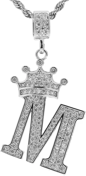 A-Z Letters Necklace Crown Necklace for Men Women 18K Gold Plated Letters Pendants with 23'' Chain Hip Hop Alphabet Name Jewelry Mom Gifts