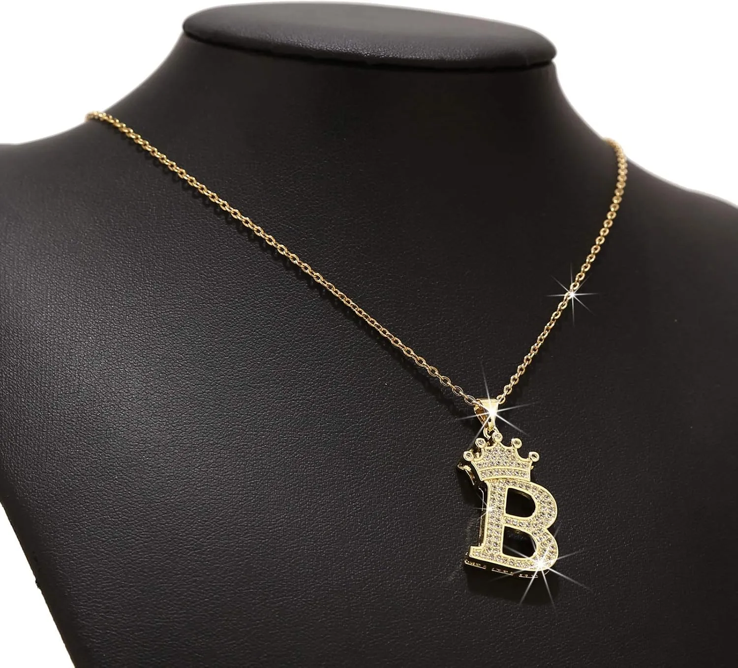 A-Z Letters Necklace Crown Necklace for Men Women 18K Gold Plated Letters Pendants with 23'' Chain Hip Hop Alphabet Name Jewelry Mom Gifts