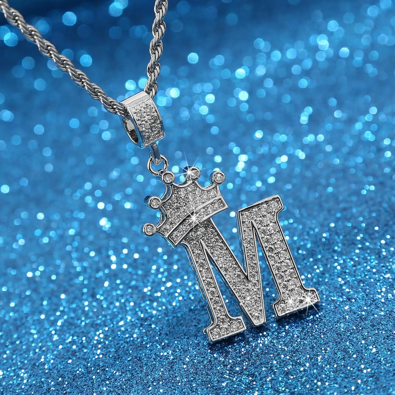 A-Z Letters Necklace Crown Necklace for Men Women 18K Gold Plated Letters Pendants with 23'' Chain Hip Hop Alphabet Name Jewelry Mom Gifts