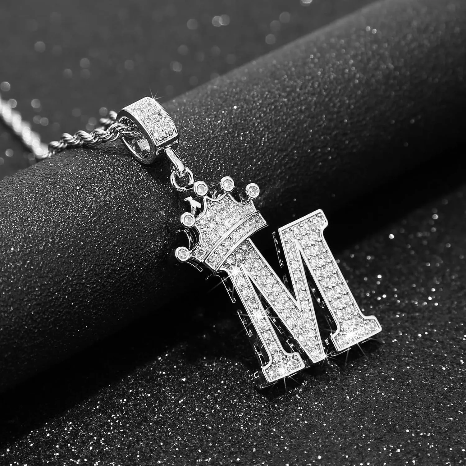 A-Z Letters Necklace Crown Necklace for Men Women 18K Gold Plated Letters Pendants with 23'' Chain Hip Hop Alphabet Name Jewelry Mom Gifts