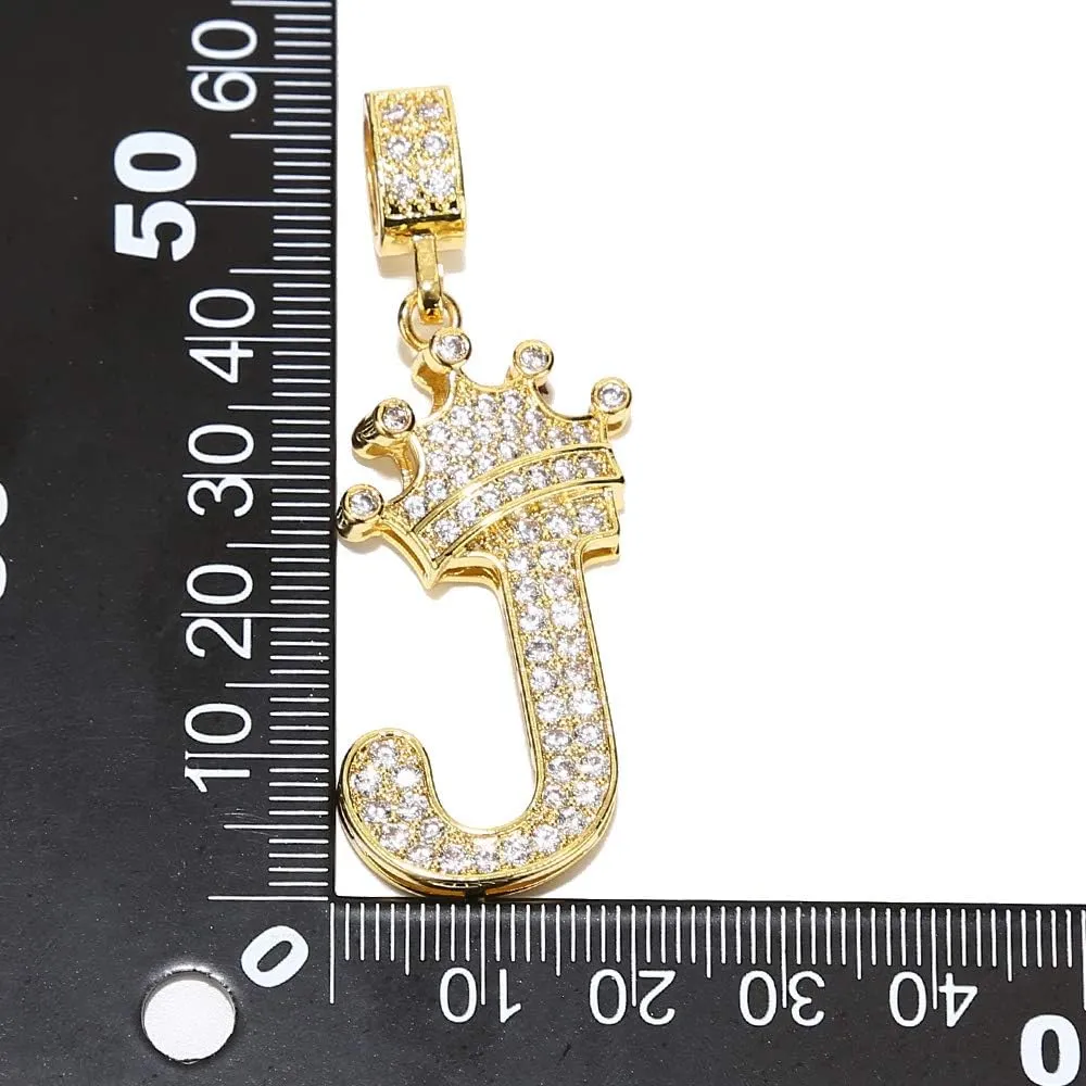 A-Z Letters Necklace Crown Necklace for Men Women 18K Gold Plated Letters Pendants with 23'' Chain Hip Hop Alphabet Name Jewelry Mom Gifts
