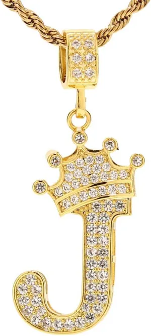 A-Z Letters Necklace Crown Necklace for Men Women 18K Gold Plated Letters Pendants with 23'' Chain Hip Hop Alphabet Name Jewelry Mom Gifts