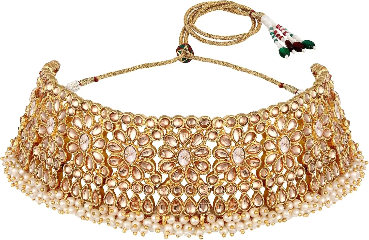 Aabhu Kundan Choker Necklace Set with Earrings & Maang Tikka, Gold-Plated Indian Wedding Jewelry Sets for Women, Traditional Indian Choker Necklace, Bollywood Jewelry, Indian Jewelry Set for Weddings & Parties