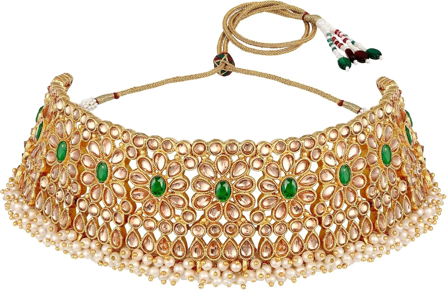 Aabhu Kundan Choker Necklace Set with Earrings & Maang Tikka, Gold-Plated Indian Wedding Jewelry Sets for Women, Traditional Indian Choker Necklace, Bollywood Jewelry, Indian Jewelry Set for Weddings & Parties