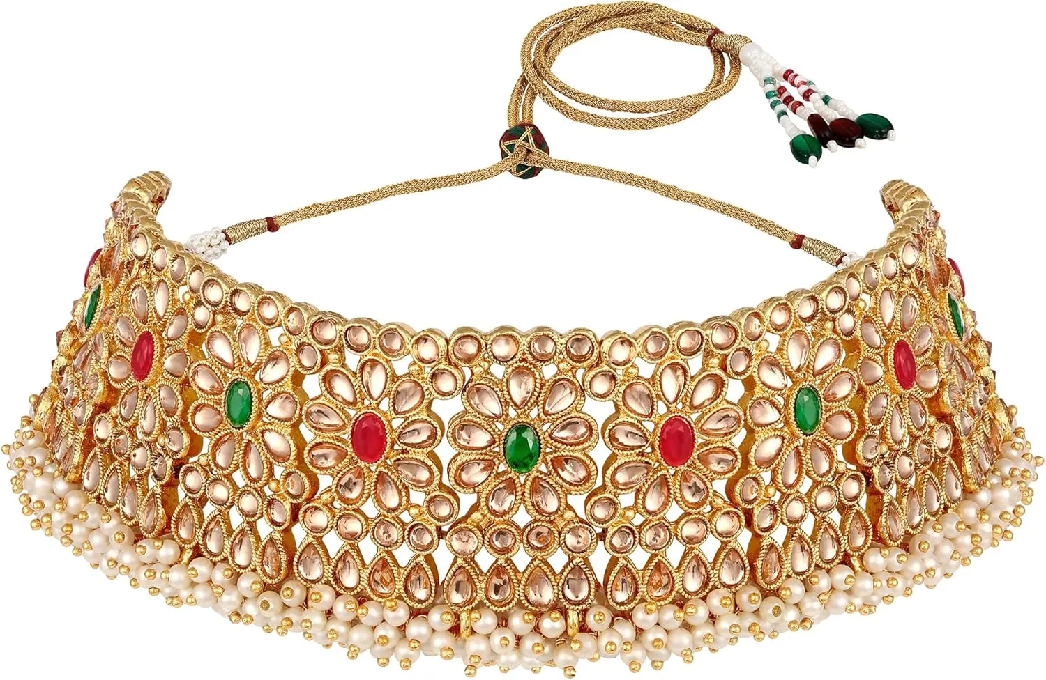 Aabhu Kundan Choker Necklace Set with Earrings & Maang Tikka, Gold-Plated Indian Wedding Jewelry Sets for Women, Traditional Indian Choker Necklace, Bollywood Jewelry, Indian Jewelry Set for Weddings & Parties