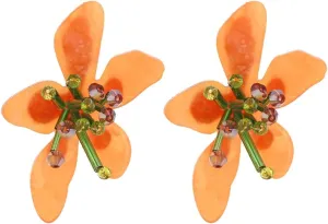 Acrylic Flower Drop Stud Earrings Bohemian Resin Crystal Beaded Floral Costume Statement Wedding Earring For Women Bar Party Fashion Jewelry Orange Purple