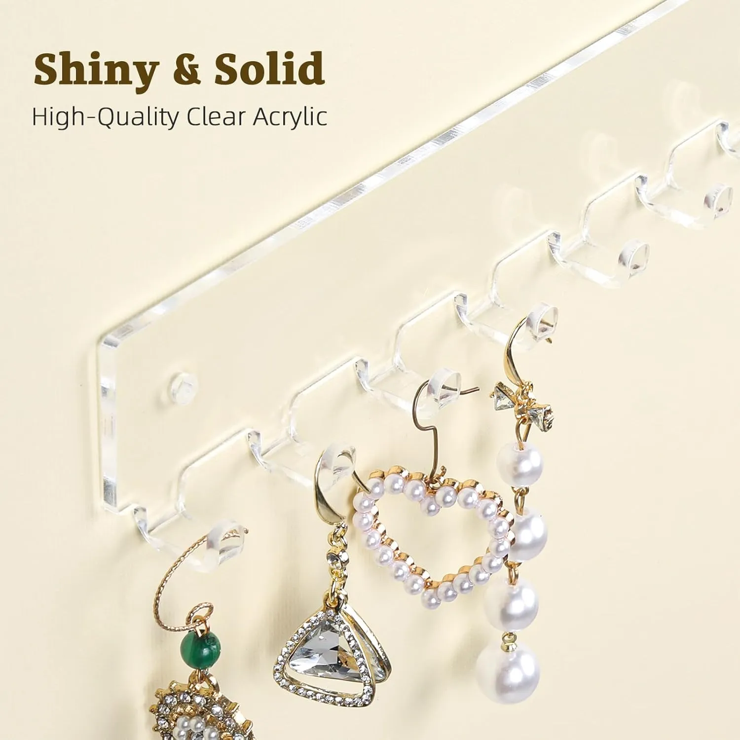 Acrylic Necklace Holder 2 Pack Wall Mounted Necklace Organizer Hanging Jewelry Organizer with 12 Hooks for Necklaces, Bracelets, Rings and Bangles Display