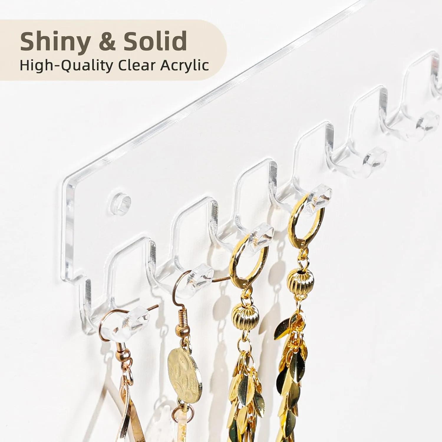 Acrylic Necklace Holder 2 Pack Wall Mounted Necklace Organizer Hanging Jewelry Organizer with 17 Hooks for Necklaces, Bracelets, Rings and Bangles Display (14.17 inch)