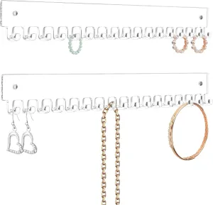 Acrylic Necklace Holder 2 Pack Wall Mounted Necklace Organizer Hanging Jewelry Organizer with 17 Hooks for Necklaces, Bracelets, Rings and Bangles Display (14.17 inch)