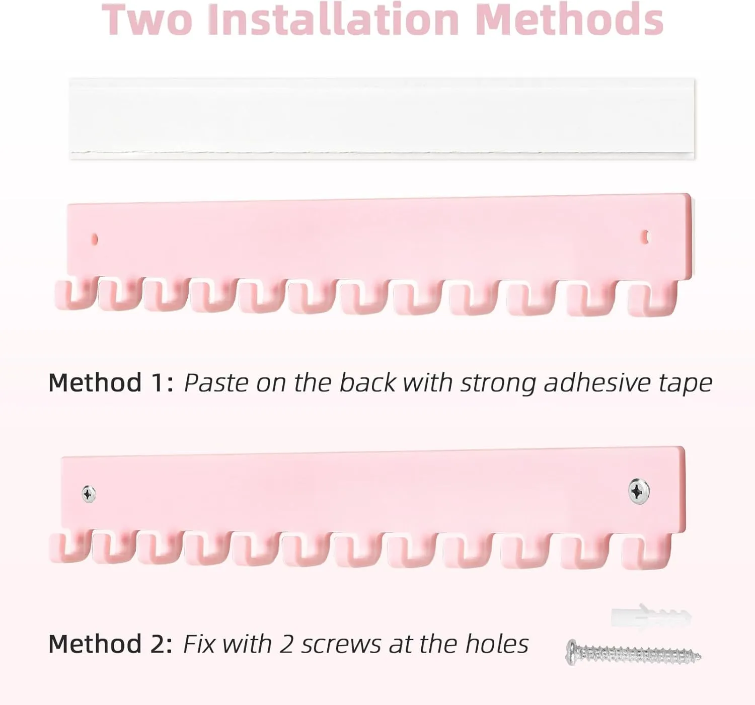 Acrylic Necklace Holder 4 Pack Wall Mounted Necklace Organizer Hanging Jewelry Organizer with 12 Hooks for Necklaces, Bracelets, Rings and Bangles Display Pink
