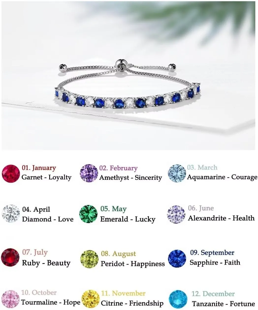 Adjustable Birthstone Tennis Bracelets for Women,4mm Cubic Zirconia Classic Tennis Bracelets Birthday Gifts Jewelry for Mother Wife Grandmother
