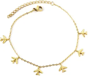 Airplane Anklet for Women Dainty Adjustable Gold Link Fly Plane Charm Foot Chain Stainless Steel Stacking Airline Pendant Bracelet Anklets Simple Statement Ankle World Travel Souvenir Jewelry Freedom Lover Wanderlust Gifts