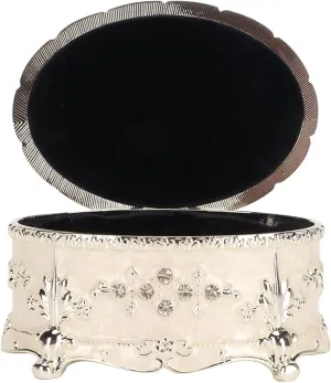 Airshi Oval Trinket Box, White and Silver Zinc Alloy Oval Vintage Jewelry Box, Storage for Jewelry for Women