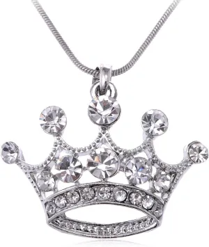 Alilang Clear Crystal Rhinestone Emperor Royal Crown Pendant Necklace - Perfect For King & Queens!