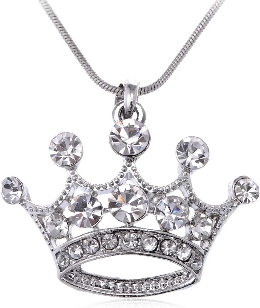 Alilang Clear Crystal Rhinestone Emperor Royal Crown Pendant Necklace - Perfect For King & Queens!