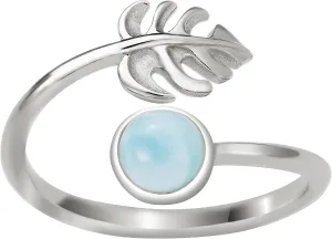 Aloha Jewelry Company 925 Sterling Silver Monstera Leaf and Full Moon, Adjustable Easy Resize Wrap Around Bypass Ring Eternity Band, Blue White Opal Larimar, Hypoallergenic Nickel Free, with Gift Box