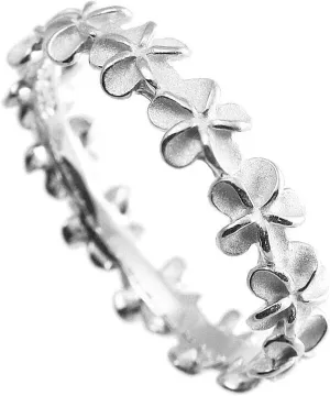 Aloha Jewelry Company 925 Sterling Silver Plumeria Flower Eternity Wedding Engagement Band Stackable Promise Ring, Nickle Free Hypoallergenic for Sensitive Skin, with Gift Box (6, Silver)