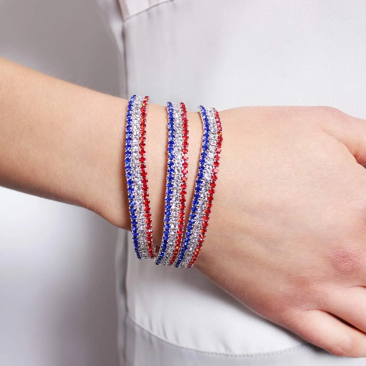 American Flag USA Patriotic Earrings - July 4th Independence Sparkly Rhinestone Heart Studs, Metallic, Stars & Stripe Faux Leather Hook Dangles, Bangle Bracelet, Pendant Necklace
