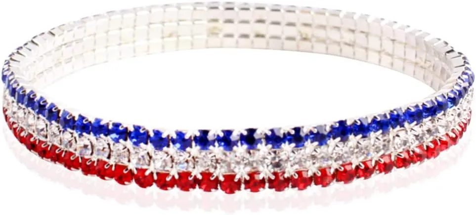 American Flag USA Patriotic Earrings - July 4th Independence Sparkly Rhinestone Heart Studs, Metallic, Stars & Stripe Faux Leather Hook Dangles, Bangle Bracelet, Pendant Necklace