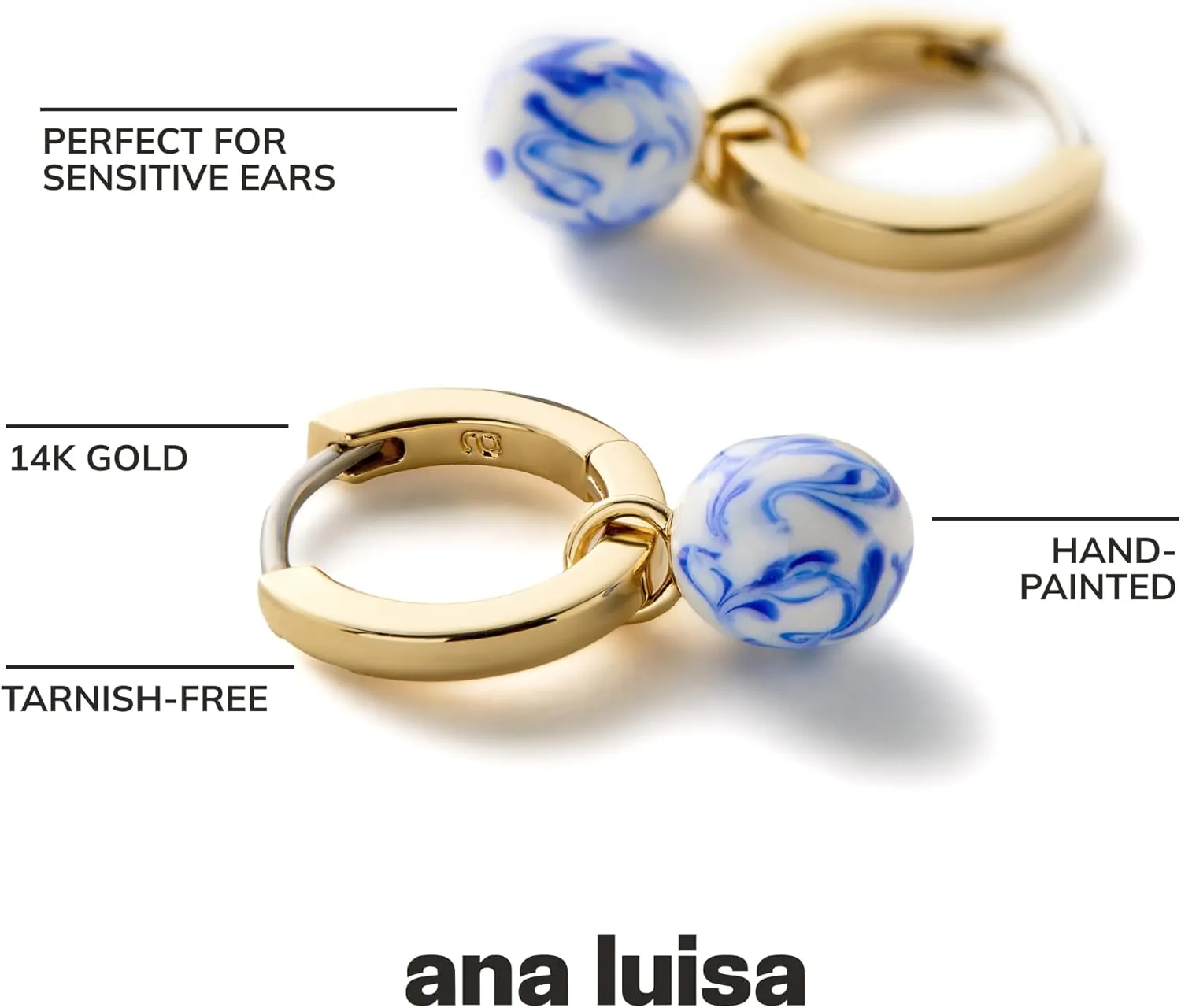 Ana Luisa Frida Pearl Jewelry Huggie Hoops - Medium & Small 14K Gold Plated & Silver Rhodium Plated Drop Hoop Earrings with Freshwater Pearls - 2-in-1 Hypoallergenic Water-Resistant, Tarnish-Free Hoop