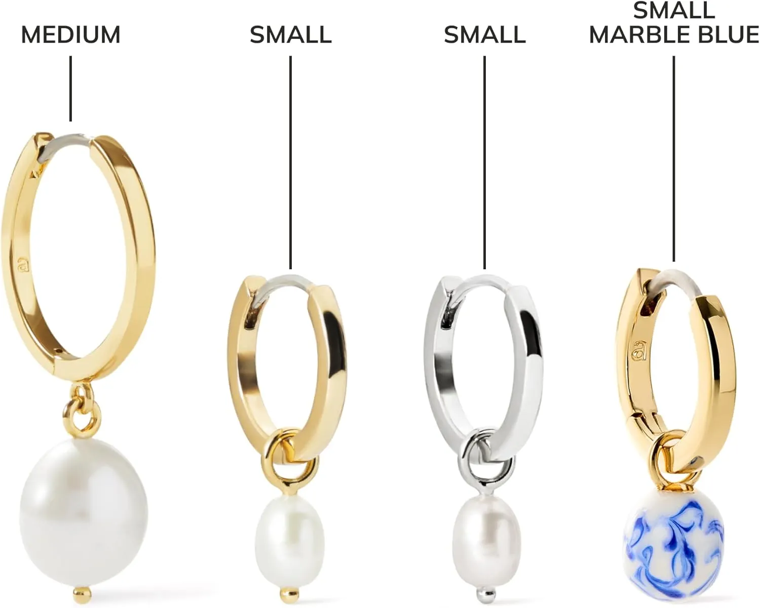 Ana Luisa Frida Pearl Jewelry Huggie Hoops - Medium & Small 14K Gold Plated & Silver Rhodium Plated Drop Hoop Earrings with Freshwater Pearls - 2-in-1 Hypoallergenic Water-Resistant, Tarnish-Free Hoop