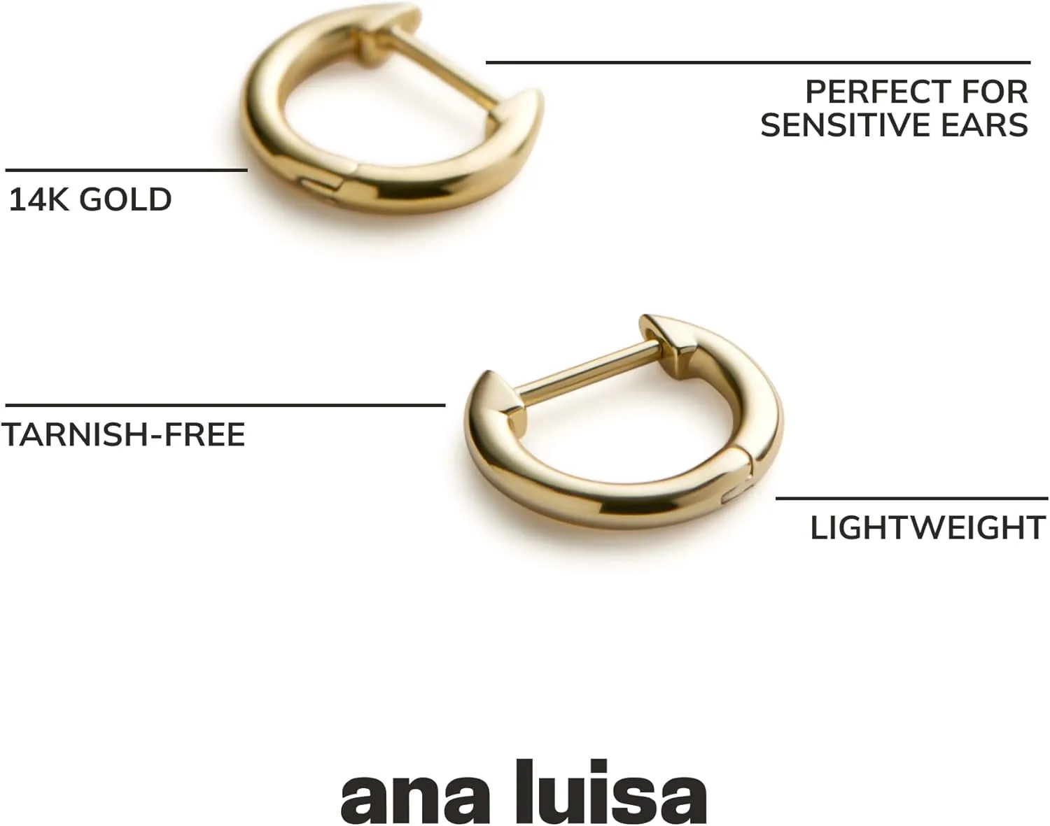 Ana Luisa Huggie Hoop Earrings for Women Trendy - Small Single & Double Hoops For Women - 14K Gold Plated, Silver Rhodium & Gold Two-Tone Hoop Earrings - Hypoallergenic, Water-Resistant & Tarnish-Free
