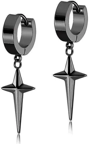 ANDPAI Personalized Punk 316L Stainless Steel Cross Star Hoop Dangle Drop Earrings Small Black Kpop Stainless Steel Geometry Huggie Hoop Earrings for Men Women Statement Jewelry Gifts